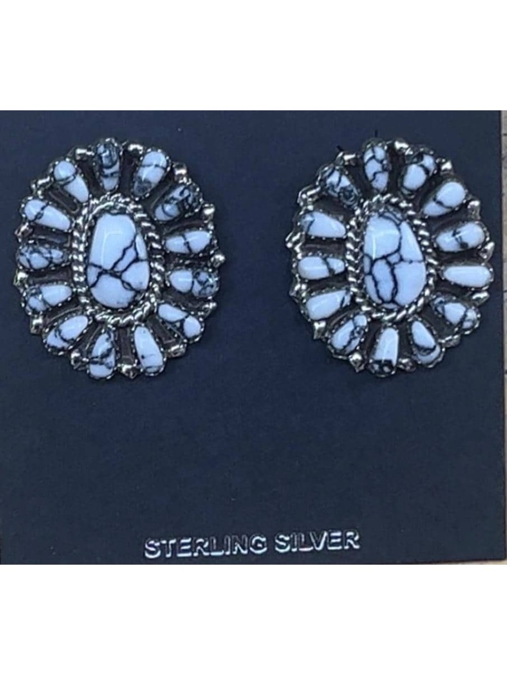 Navajo handmade sterling silver white buffalo cluster earrings -Tamara Benally